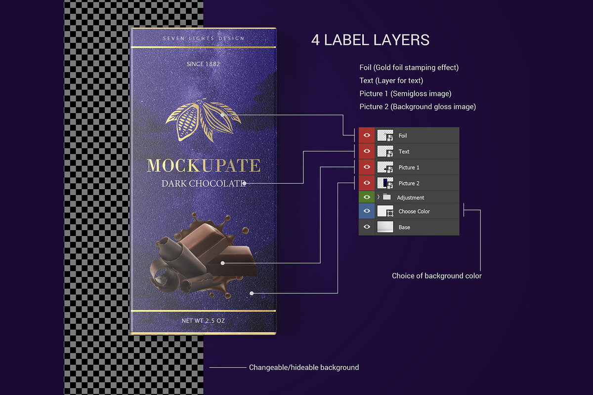 Chocolate Bar Packaging Mockup, a Packaging Mockup by Seven Lights (Photo 2 of 17)