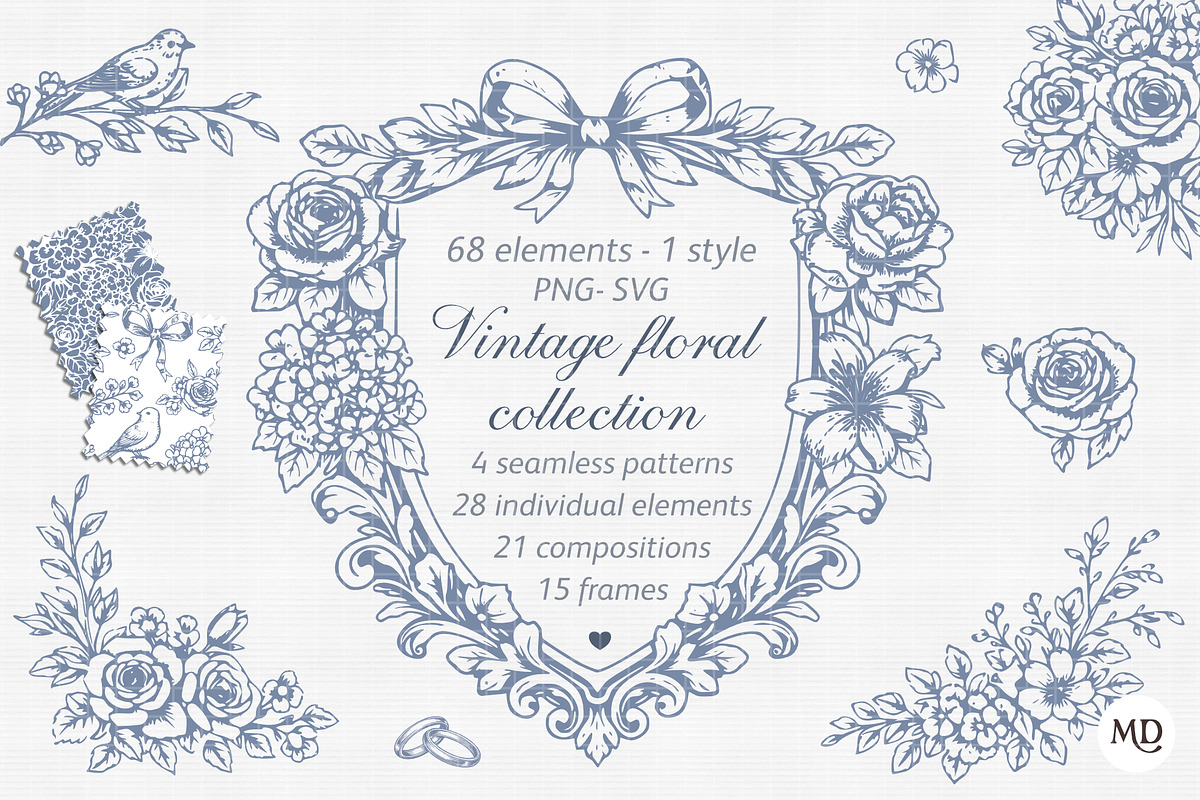 Blue Baroque Chinoiserie Collection, a Decorative Illustration by marie dricot (Photo 1 of 9)