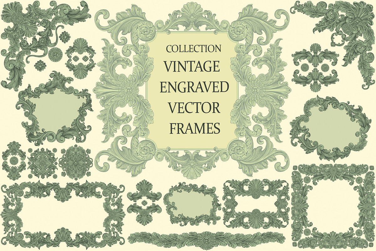 Collection vintage engraved frames., a Decorative Illustration by Vector Engraving (Photo 1 of 31)