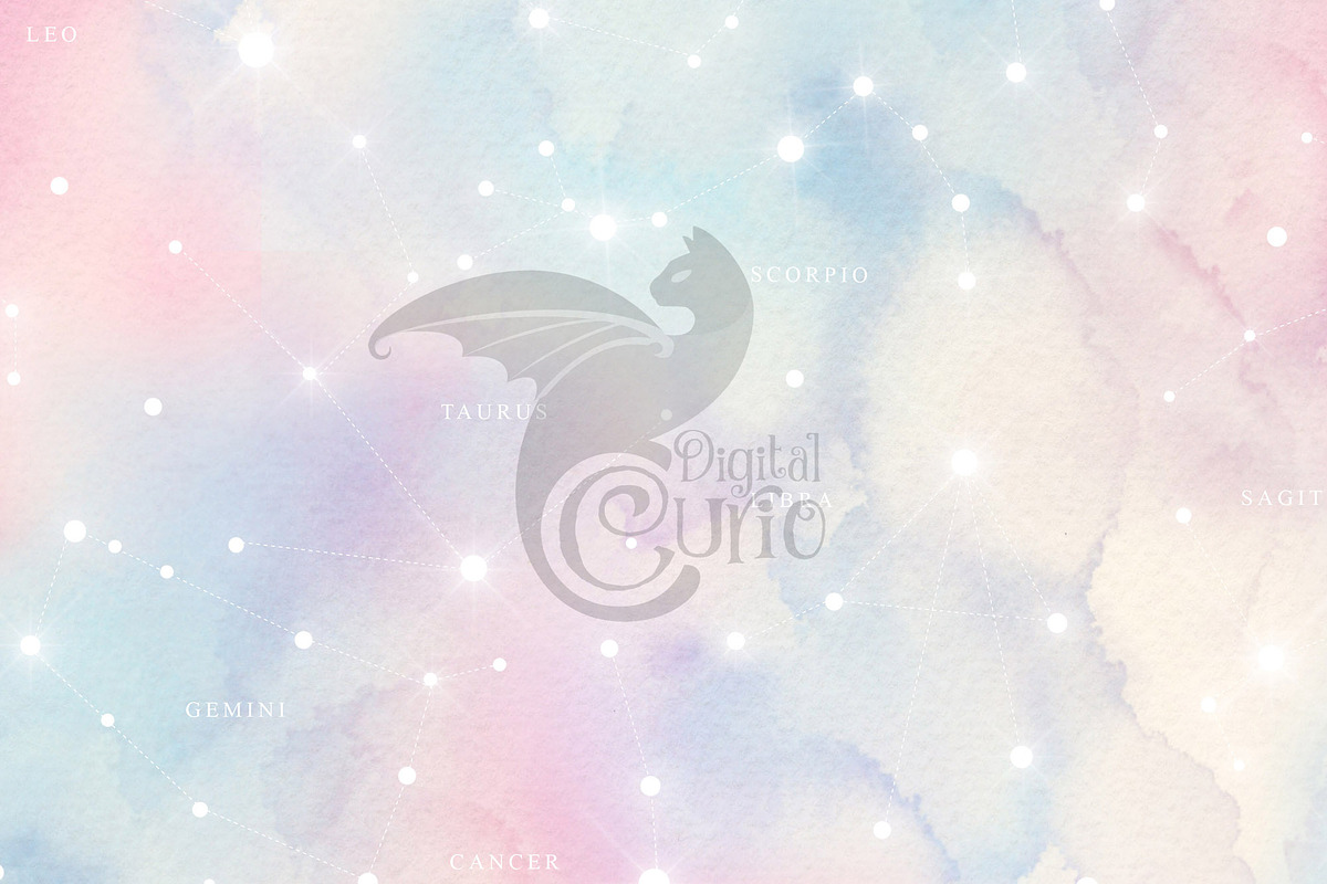 Watercolor Zodiac Digital Paper, a Texture Graphic by Digital Curio (Photo 2 of 4)