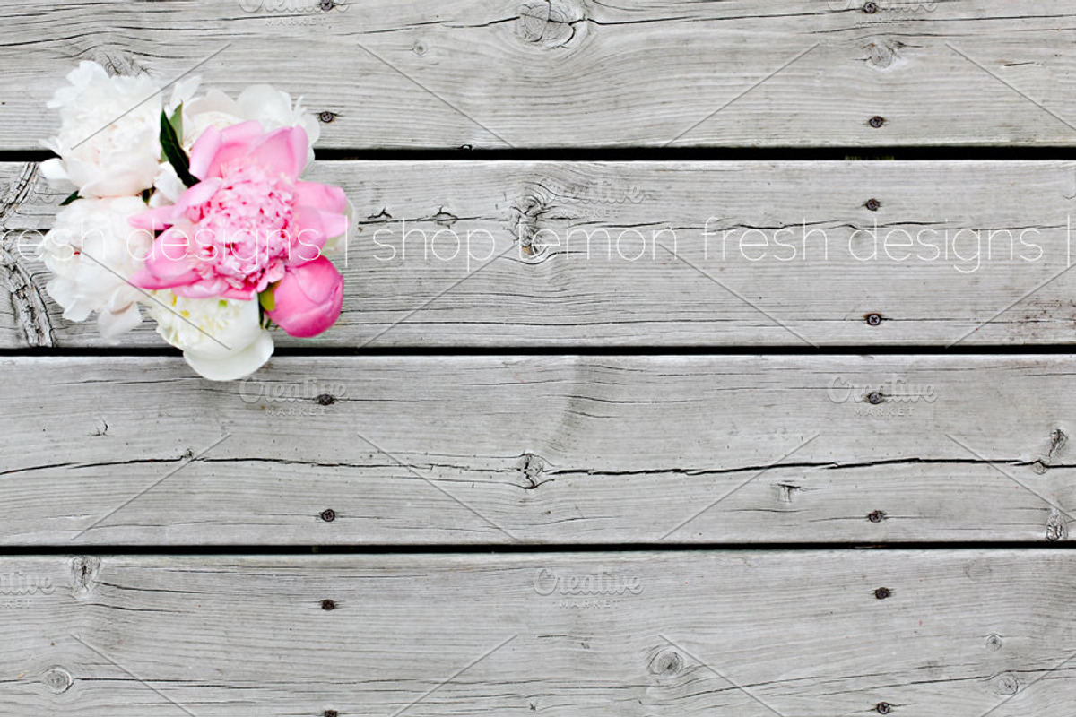 Peony Arrangement on Wood Image, a Product Mockup by White Turquoise Co. (Photo 1 of 2)