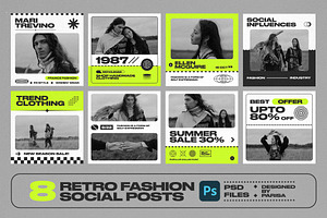 8 Retro Fashion Social Posts, a Social Media Template by Parisa-Artstudio
