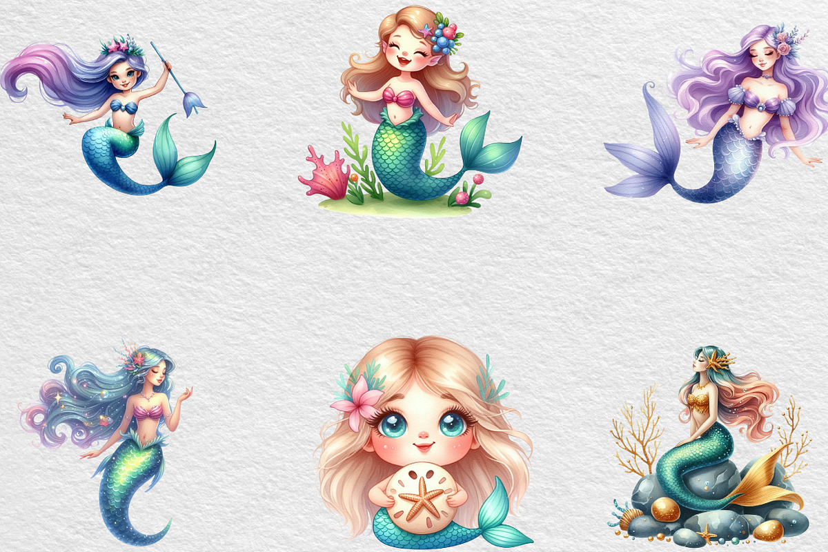 Little Mermaid Under the Sea Clipart, an Illustration by Black Bird Studio (Photo 4 of 6)