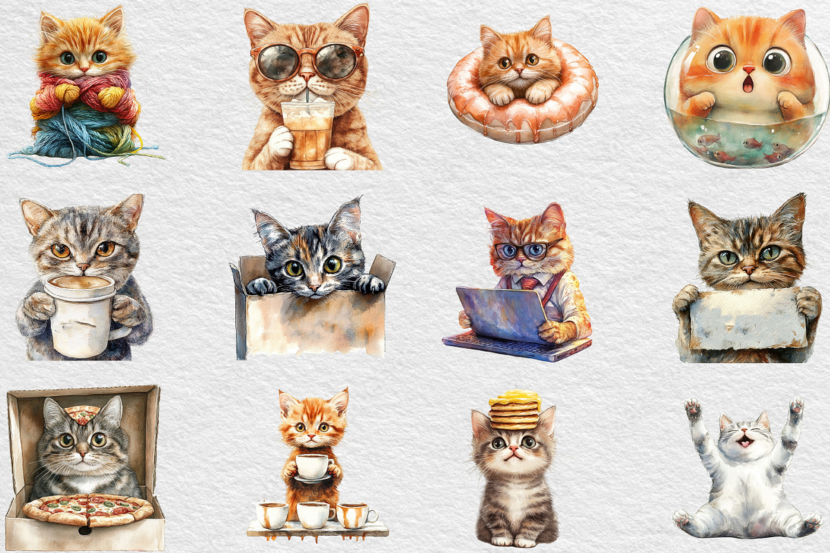 Funny Cat Clipart Quirky Cat Clipart, an Illustration by Black Bird Studio (Photo 5 of 6)