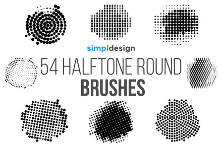 54 Halftone Round Photoshop Brushes, a Brush Add-On by SimplDesign