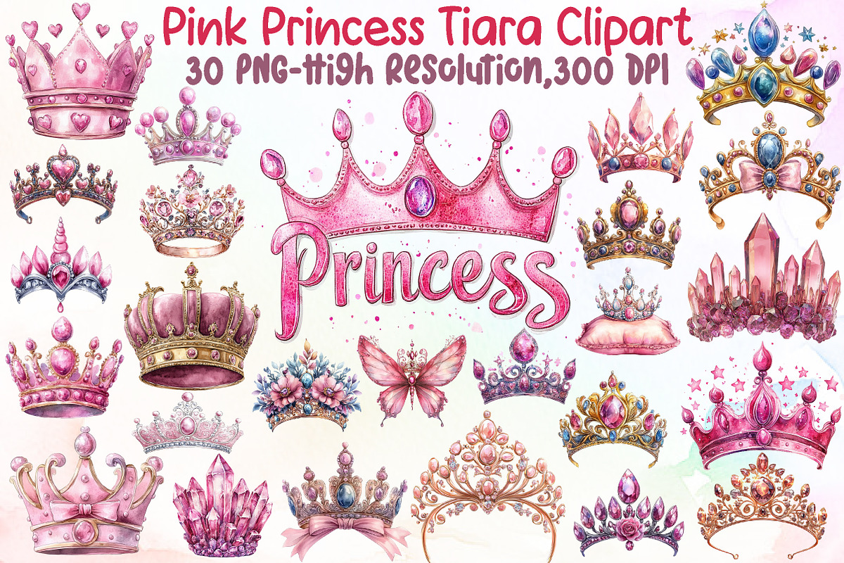 Pink Princess Tiara Sublimation Clip, an Illustration by Sublimation Artist (Photo 1 of 6)