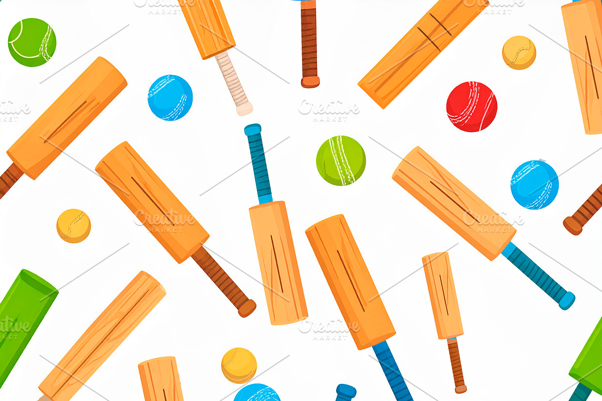 Cricket sports illustration multicolored random motif pattern, a Pattern Graphic by DanFLCreativo