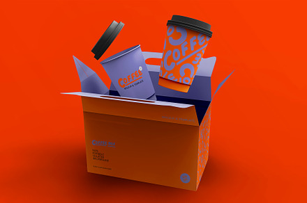 3d Box with Paper Coffee Cups Mockup, a Cups & Container Mockup by The Rose Project