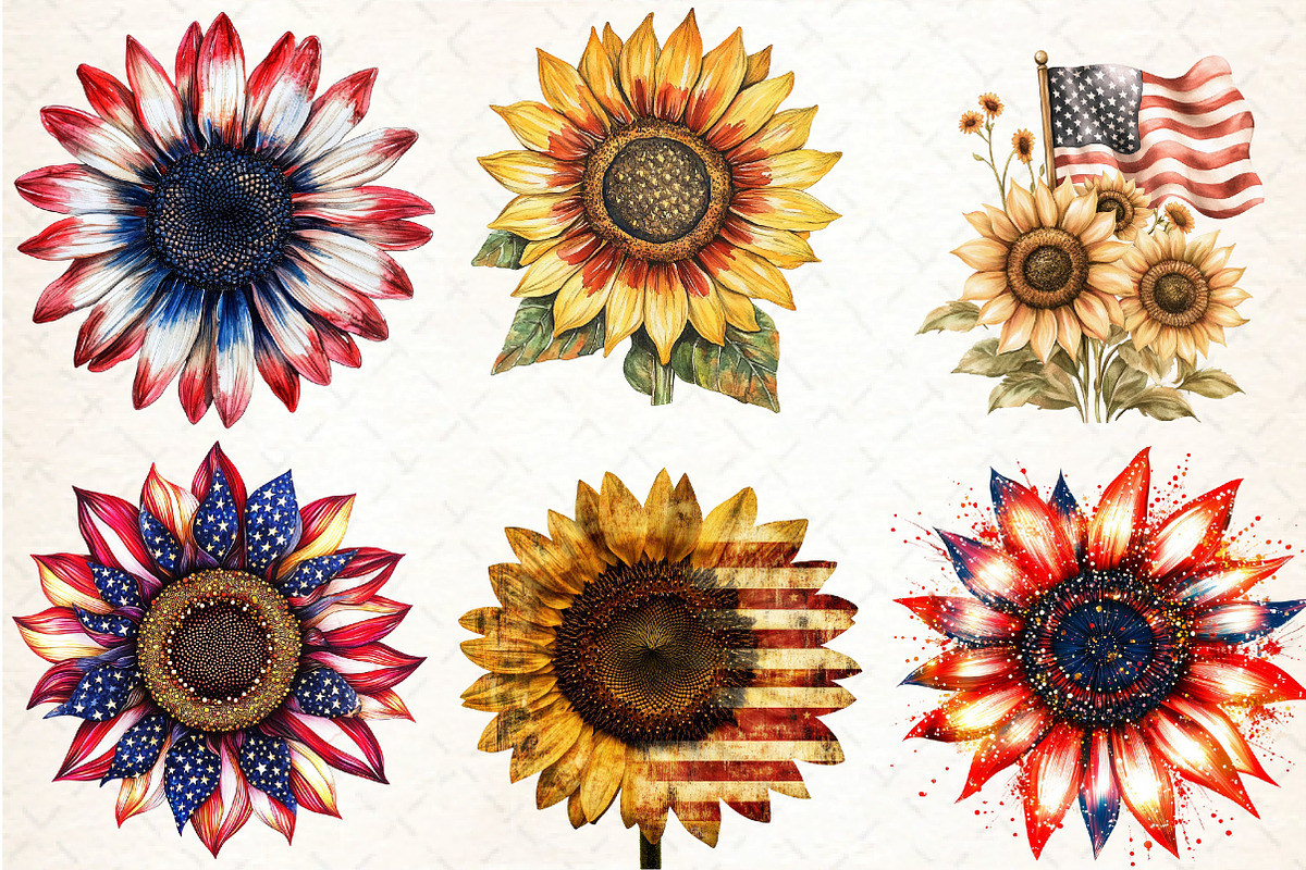 Sunflower 4th of July Clipart, an Illustration by DreamCafeArt (Photo 3 of 7)