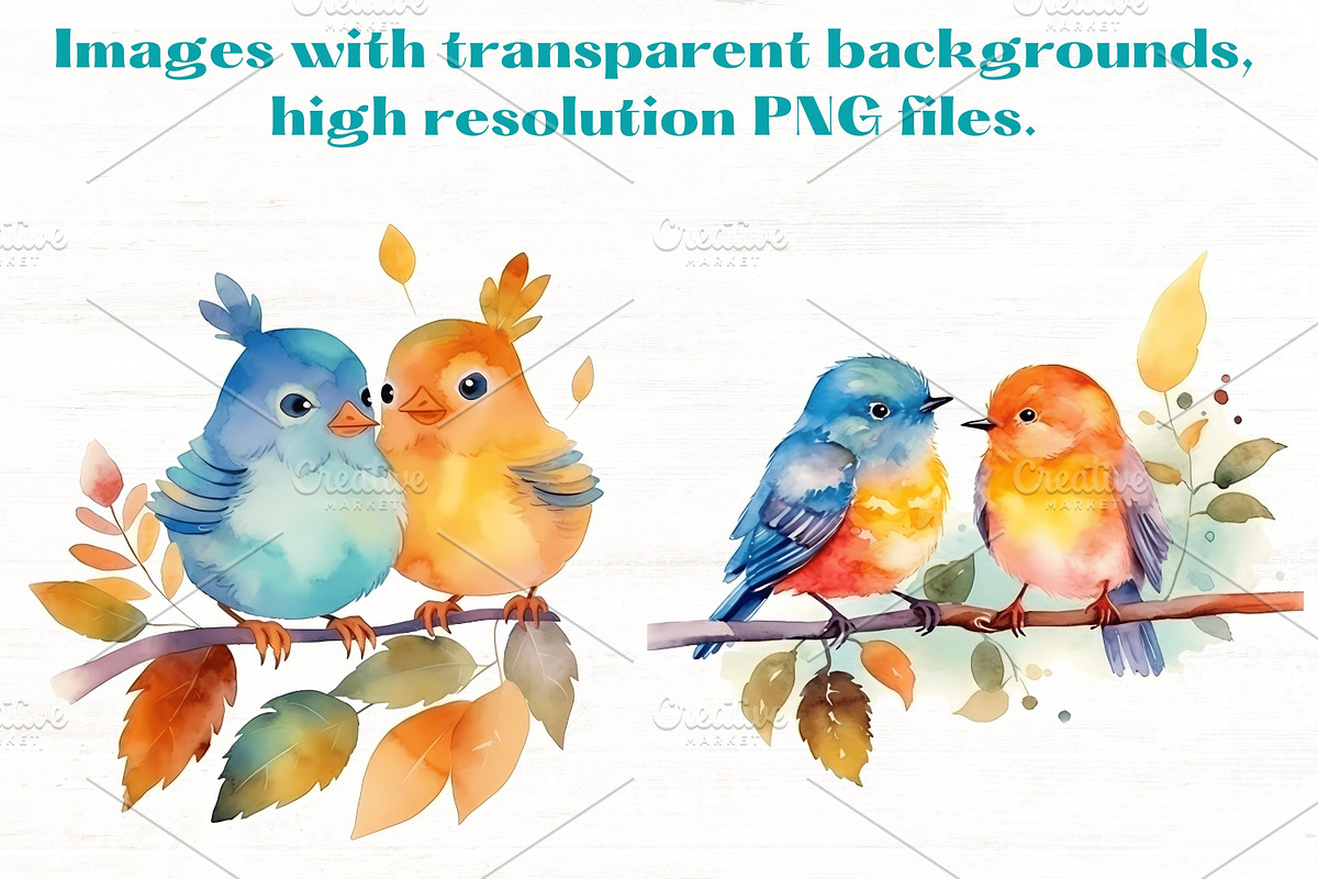 Cute Song Birds Watercolor Clipart, an Animal Illustration by Mermaids Cove (Photo 3 of 9)