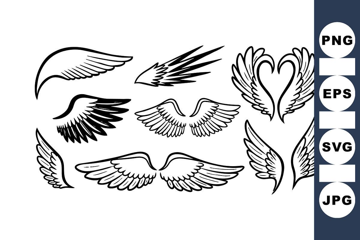 Angel Wings Line Art Set, an Illustration by designvectx (Photo 1 of 3)