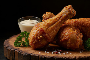 Crispy fried chicken drumsticks serv, a Food & Drink Photo by professorinc