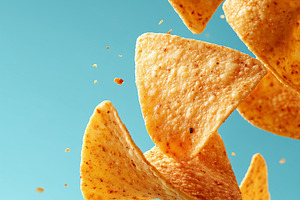 Crispy tortilla chips floating with, a Food & Drink Photo by MistyDay