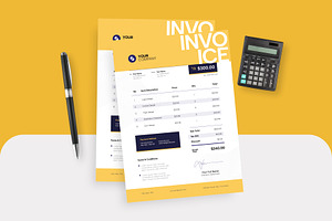 Yellow Modern Minimalist Invoice, a Stationery Template by Pink Bunny Studio