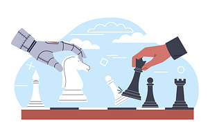 Robot playing chess with human, a Technology Illustration by YummyBuum