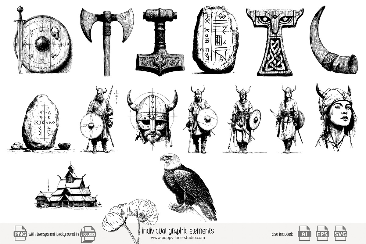 100 line art Viking clip art, a Person Illustration by Poppy Lane Studio (Photo 9 of 12)