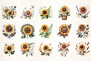 Sunflower Boho Clipart, an Illustration by DreamCafeArt (Thumbnail 2 of 5)