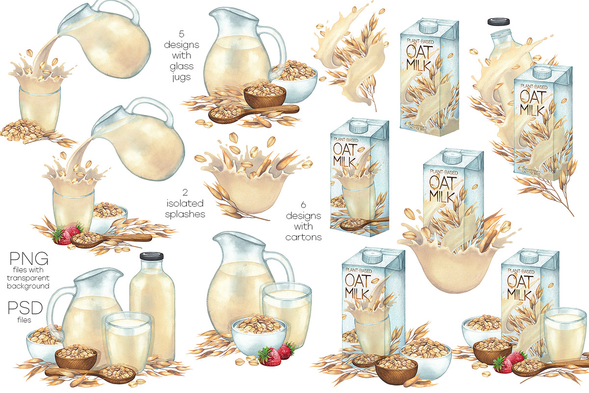 Watercolor oat and milk, a Food Illustration by Ekaterina Glazkova (Photo 4 of 7)