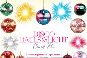 Disco Ball Clipart, Light Burst PNG, a Decorative Illustration by BrushstrokeArtGB