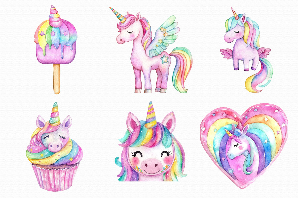 Watercolor Unicorn Birthday Clipart, an Illustration by Libby Wishes (Photo 6 of 6)
