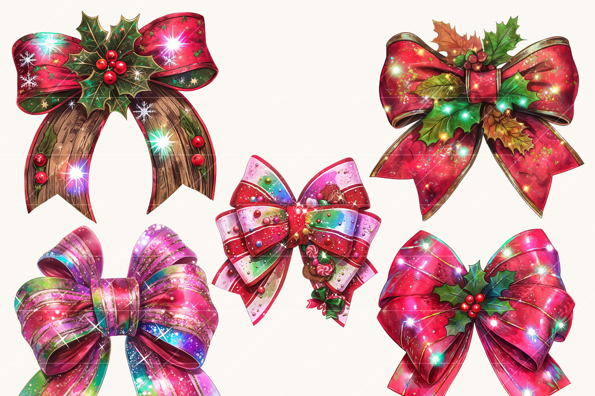 Watercolor Christmas Bow Clipart, a Decorative Illustration by BusyDaydesign (Photo 5 of 9)