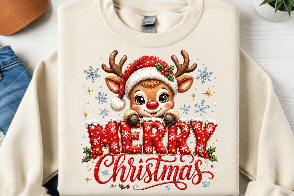 Merry Christmas Reindeer PNG T-Shirt, a Seasonal Illustration by Canvas Craft (Photo 2 of 6)