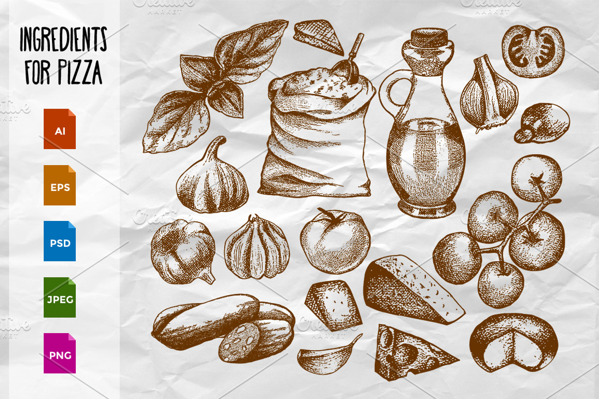 Ingredients for Pizza, a Food Illustration by Yulia