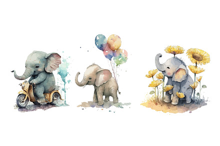 Playful Watercolor Elephants, an Illustration by ZinetroN