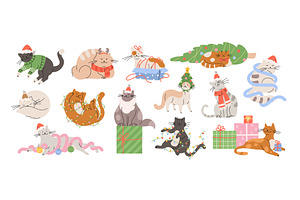 Cartoon Christmas Cats. Cute Cat