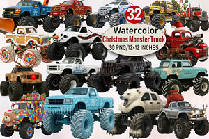 Christmas Monster Truck Sublimation, an Illustration by SVGArt