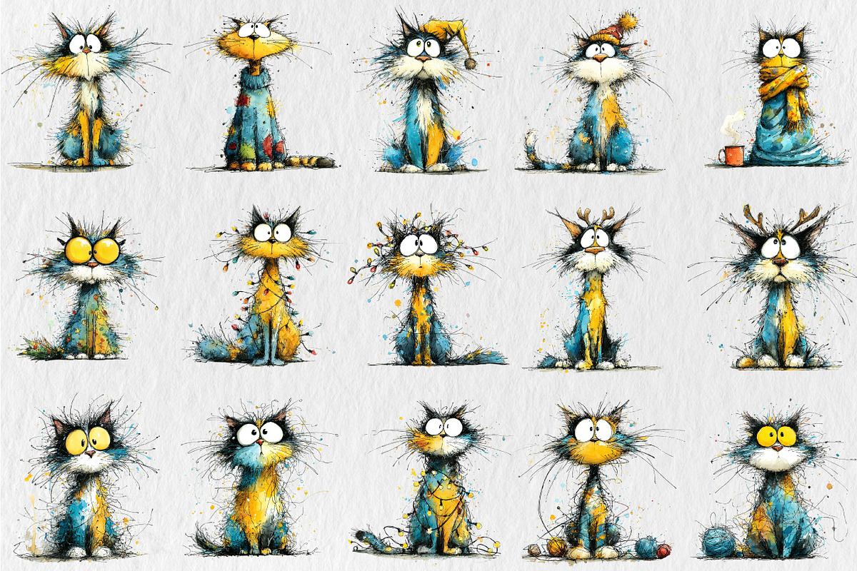Whimsical Christmas Cat Clipart, an Animal Illustration by Rose Art (Photo 3 of 5)