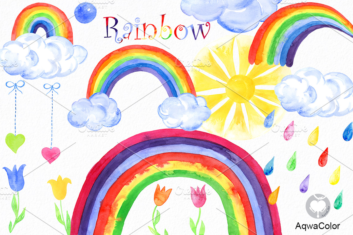 Rainbow Watercolor clipart, an Illustration by AqwaColor (Photo 1 of 3)