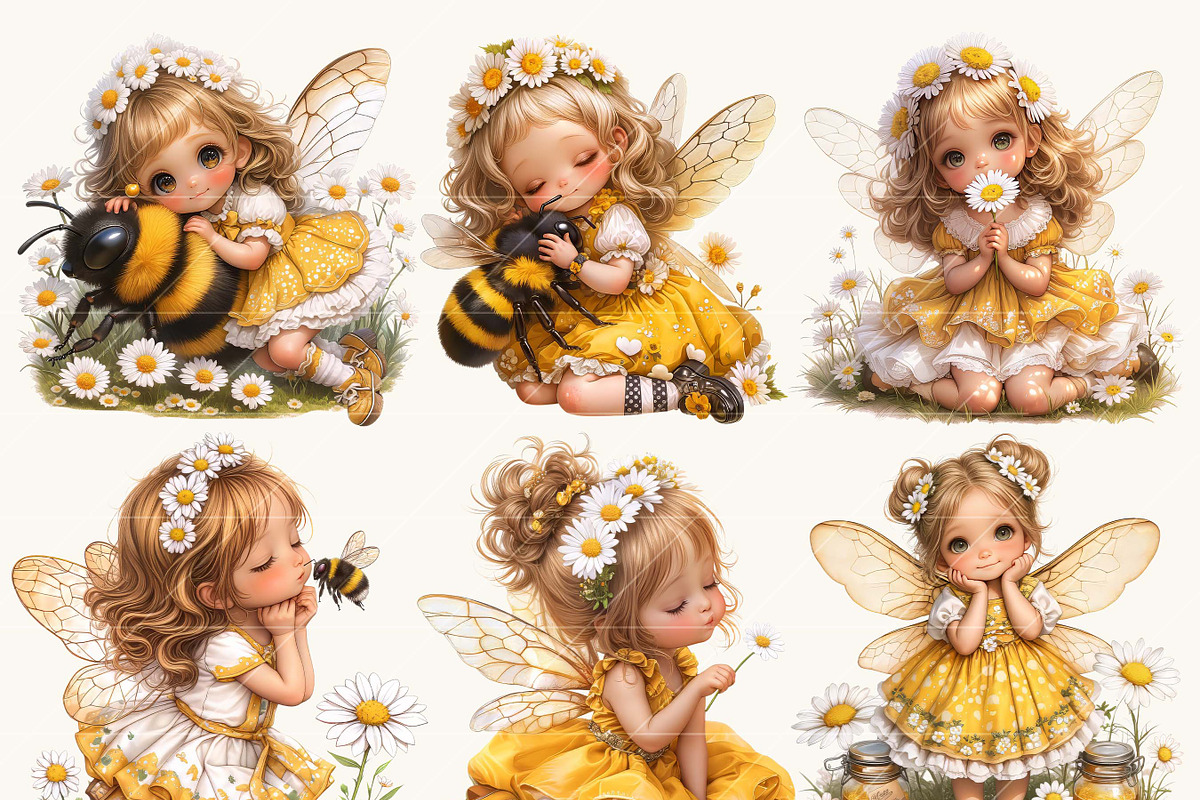Daisy Fairies Girl Clipart Bundle, a Person Illustration by Design Scotch (Photo 6 of 8)