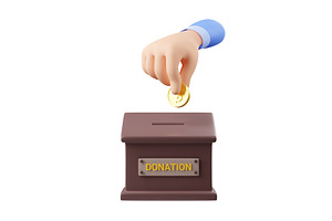 3d Hand Puts Gold Coin In Donation