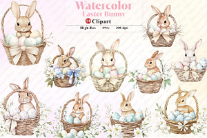 Watercolor Easter Bunny Clipart, an Illustration by Watercolor design