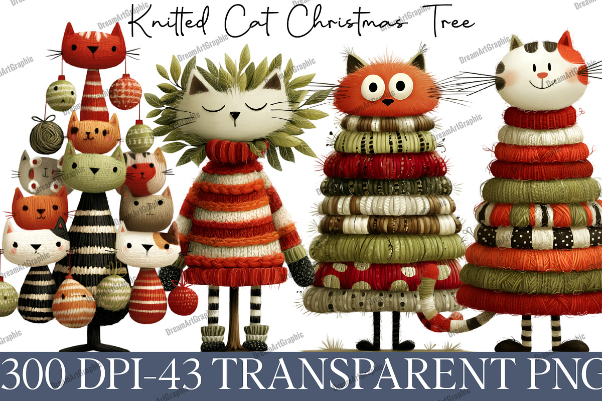 Knitted Cat Christmas Tree Clipart, an Illustration by DreamArtGraphic (Photo 1 of 5)