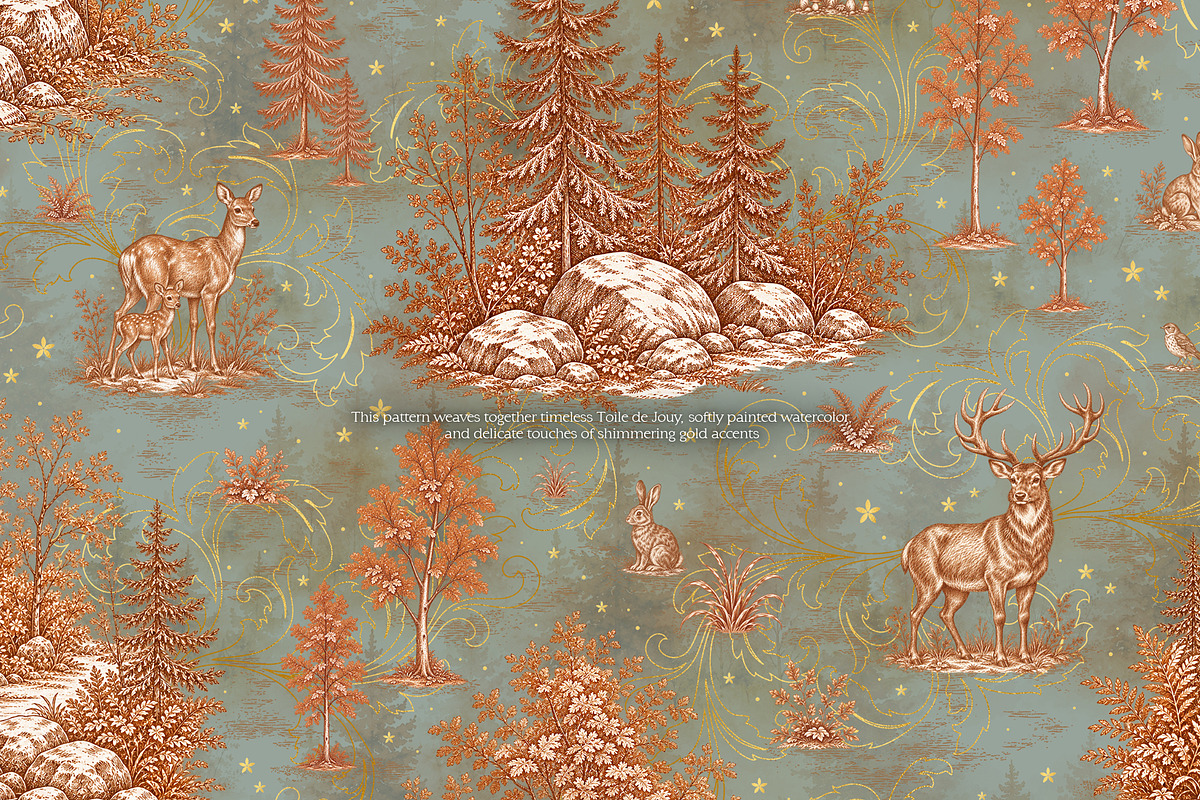 Toile Watercolor Gold - Woodland, a Pattern Graphic by Euonia Meraki (Photo 2 of 12)