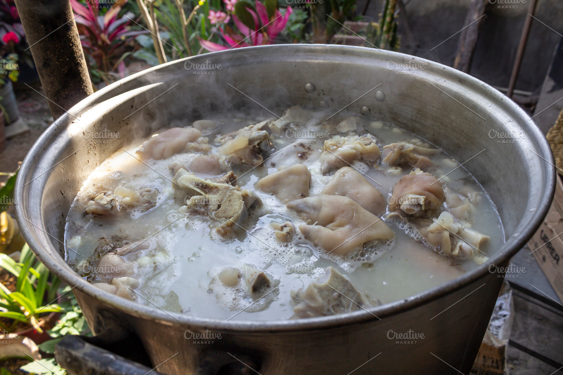 cooking delicious pozole, cooking delicious and traditional whit, a Food & Drink Photo by Mexico stock images