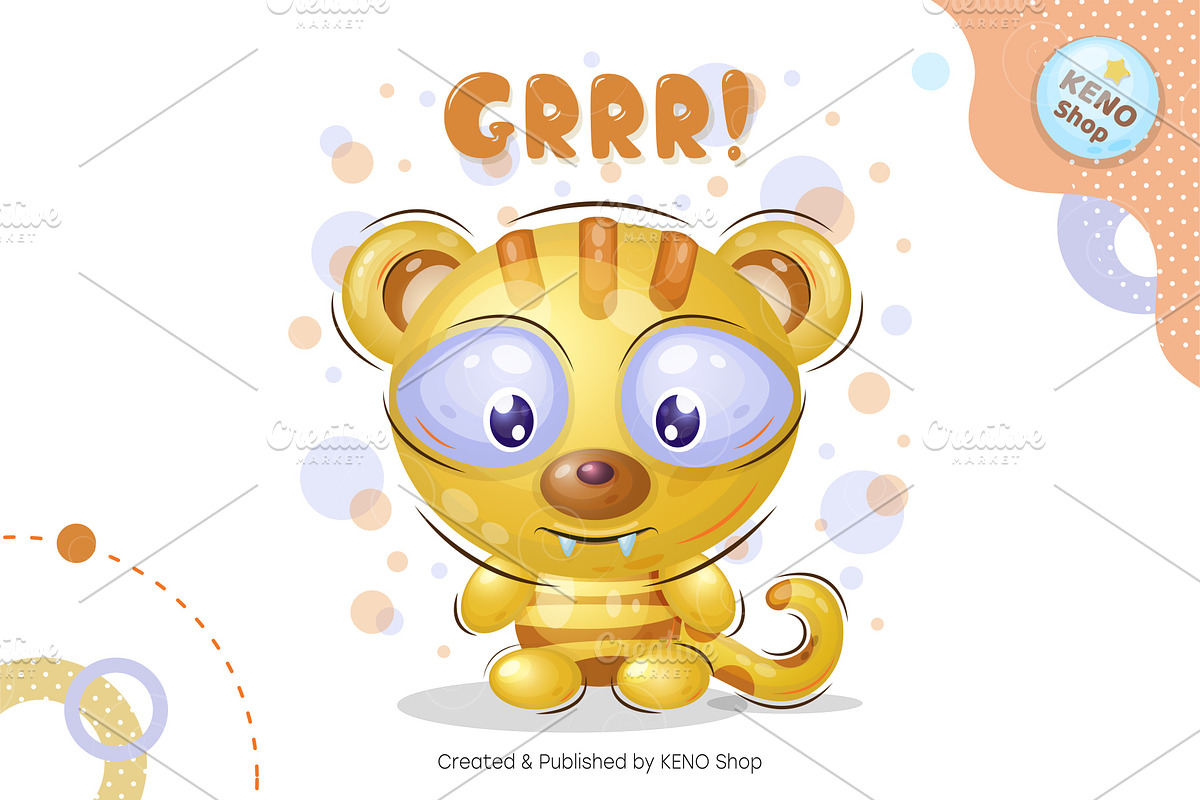 Cute Candy tiger. Tshirt, PNG., an Animal Illustration by KENO Mascots (Photo 2 of 4)