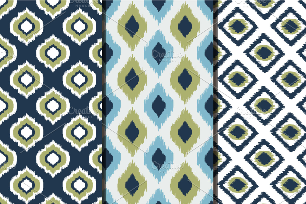 Retro ikat tribal seamless patterns preview 2
