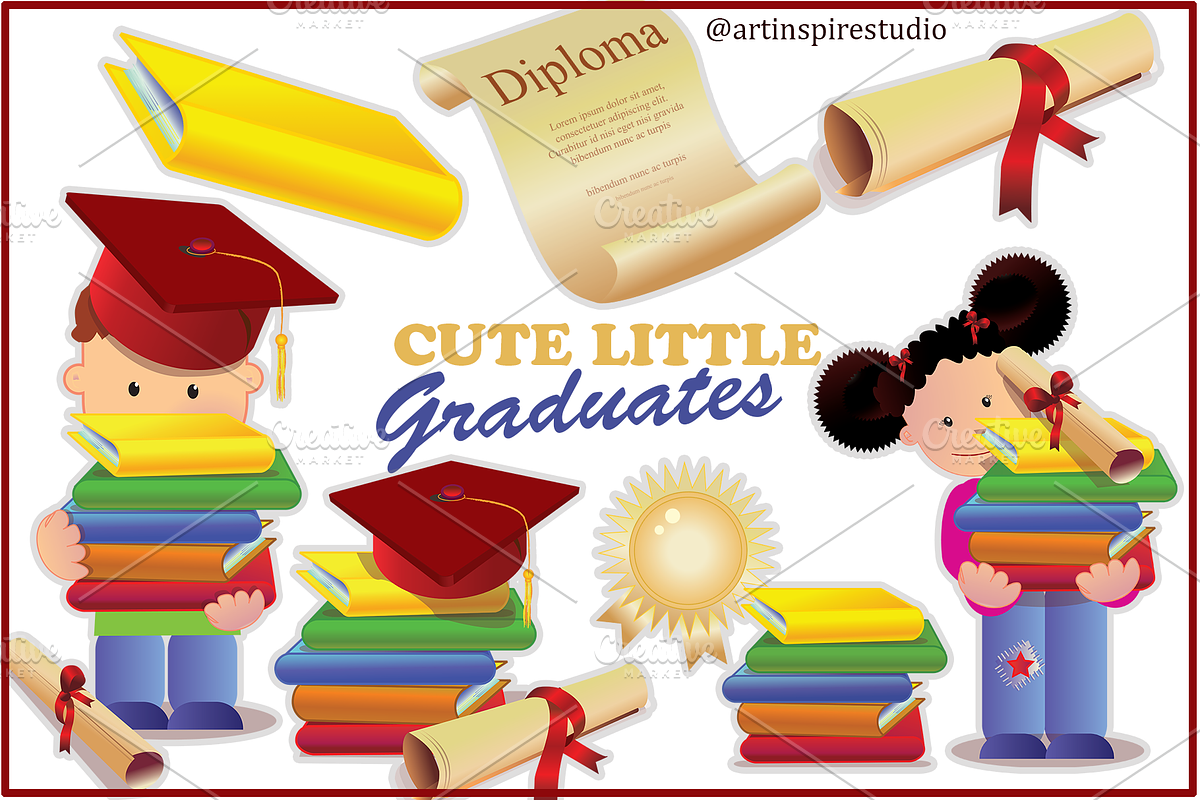 Graduation Clipart Cute Little Kids, an Object Graphic by artinspirestudio