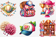 Retro Girly Baseball Clipart Sublima, an Illustration by Black Bird Studio (Thumbnail 2 of 6)