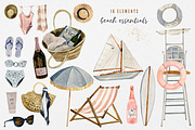 Beach summer watercolor clipart, a Seasonal Illustration by Artcard Watercolor (Thumbnail 2 of 14)