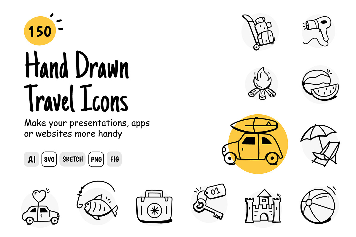 Hand Drawn Travel Icons, an Outline Icon by Brickclay (Photo 1 of 8)