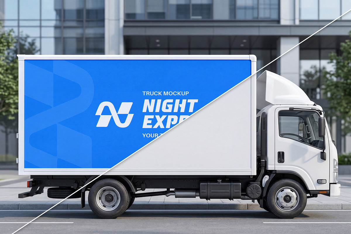 Delivery Box Truck Mockup, an Advertising Mockup by graphypix (Photo 2 of 4)