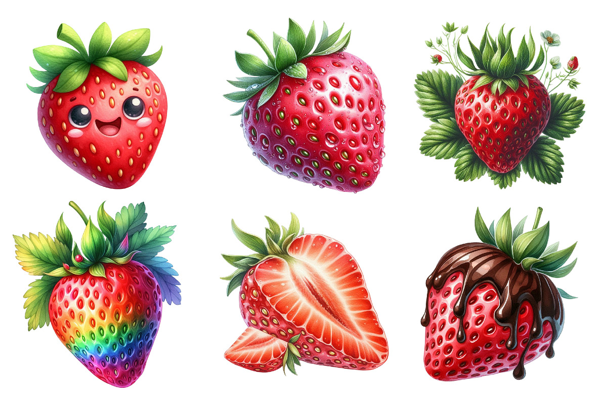 Watercolor Strawberry Clipart PNG, an Illustration by SinaCreation (Photo 2 of 5)
