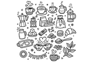 Cute doodle cartoon coffee shop