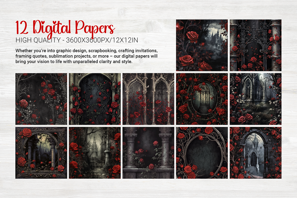 Ghostly Roses Digital Papers, a Background Graphic by Curve Design (Photo 2 of 12)