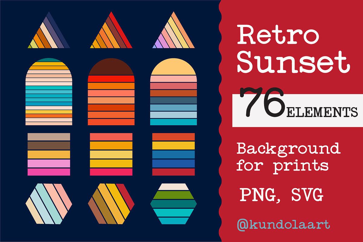 Retro sunset. SVG, PNG, a Shape Add-On by KundolaArt (Photo 1 of 9)