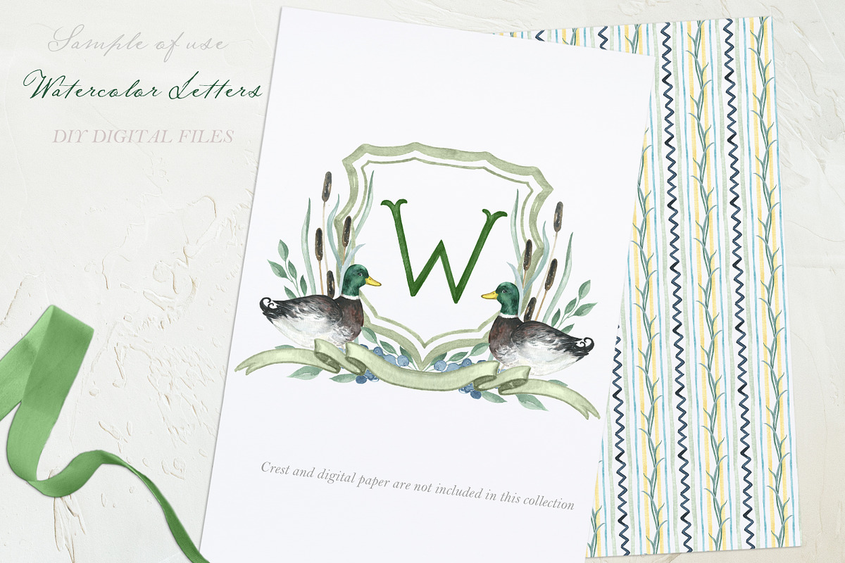 Monogram Watercolor Letters Green, a Decorative Illustration by LABFcreations (Photo 2 of 4)